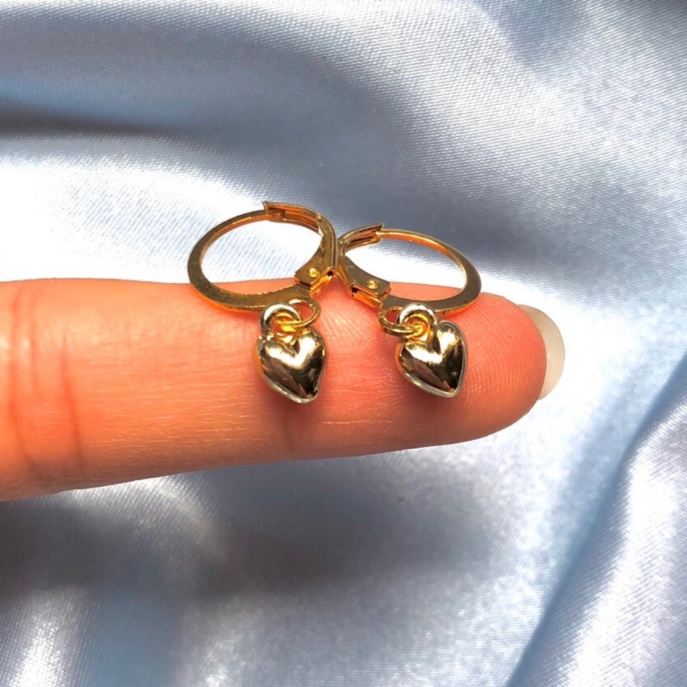Gold Heart Puff Huggies Earrings